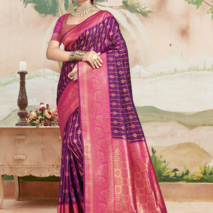 Magenta Silk Saree With Blouse Piece