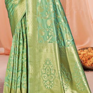Teal Silk Saree With Blouse Piece