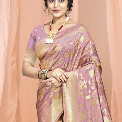 Pink Silk Saree With Blouse Piece