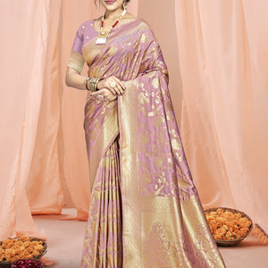 Pink Silk Saree With Blouse Piece