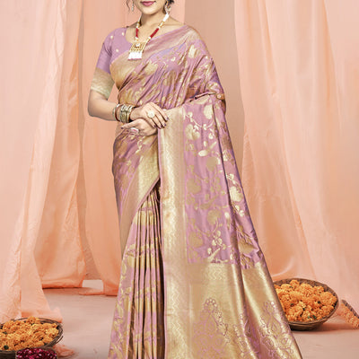 Pink Silk Saree With Blouse Piece
