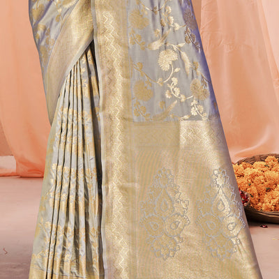 Grey Silk Saree With Blouse Piece