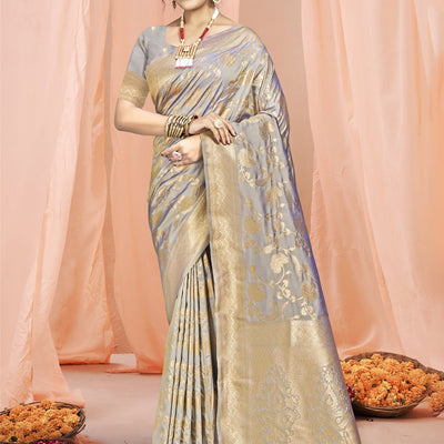 Grey Silk Saree With Blouse Piece