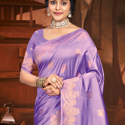 Lilac Silk Saree With Blouse Piece