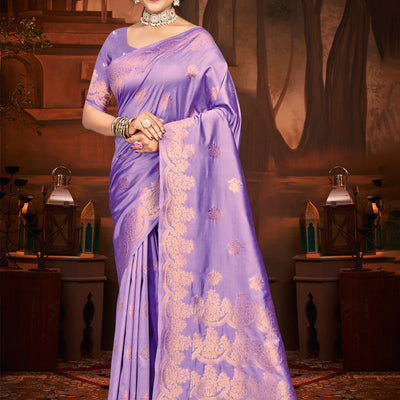 Lilac Silk Saree With Blouse Piece