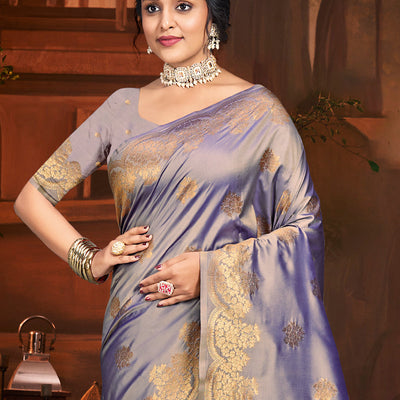 Lavender Silk Saree With Blouse Piece