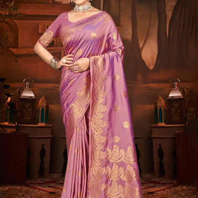 Pink Silk Saree With Blouse Piece