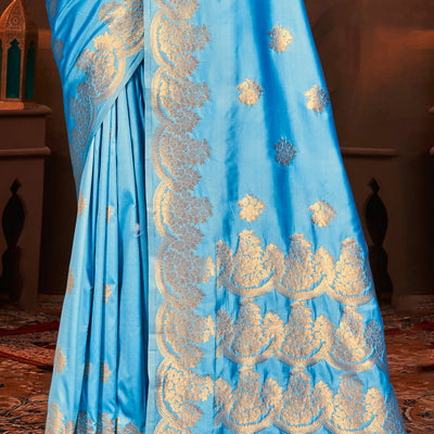 Sky Blue Silk Saree With Blouse Piece