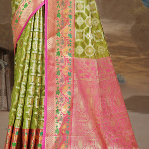 Olive Green Silk Saree With Blouse Piece