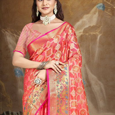 Pink Silk Saree With Blouse Piece