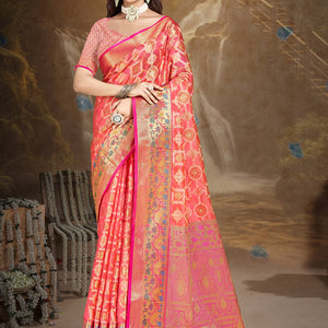 Pink Silk Saree With Blouse Piece
