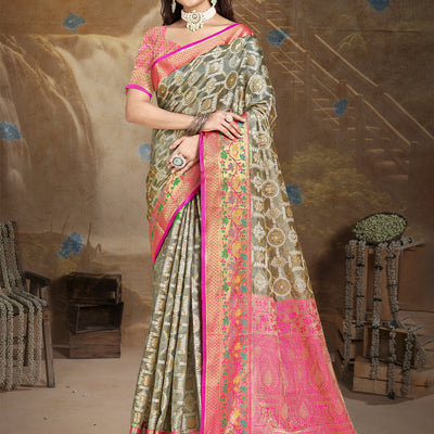 Grey Silk Saree With Blouse Piece