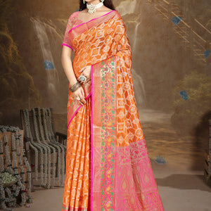 Orange Silk Saree With Blouse Piece