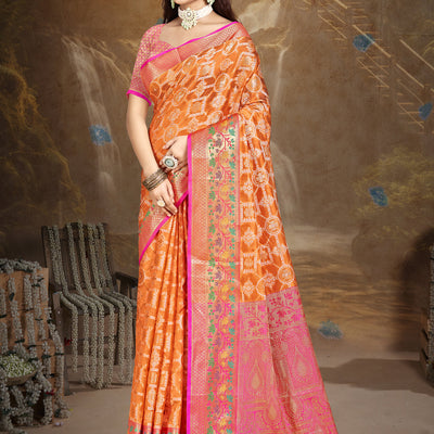 Orange Silk Saree With Blouse Piece