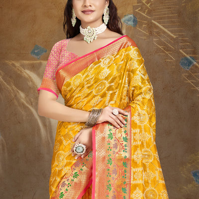 Yellow Silk Saree With Blouse Piece