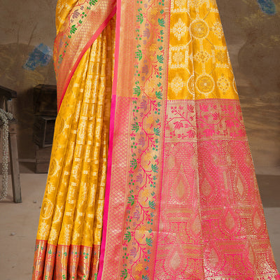 Yellow Silk Saree With Blouse Piece