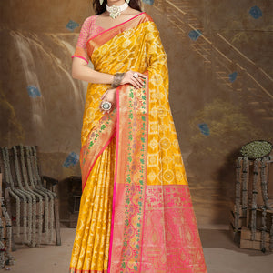 Yellow Silk Saree With Blouse Piece