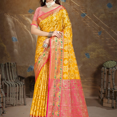Yellow Silk Saree With Blouse Piece
