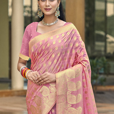 Pink Silk Saree With Blouse Piece