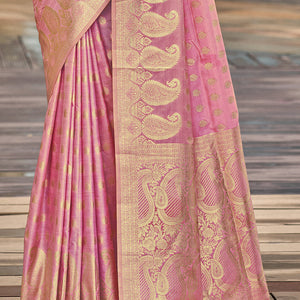 Pink Silk Saree With Blouse Piece