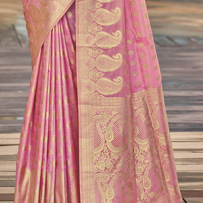 Pink Silk Saree With Blouse Piece