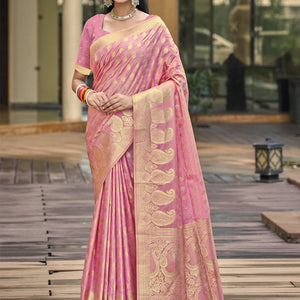 Pink Silk Saree With Blouse Piece
