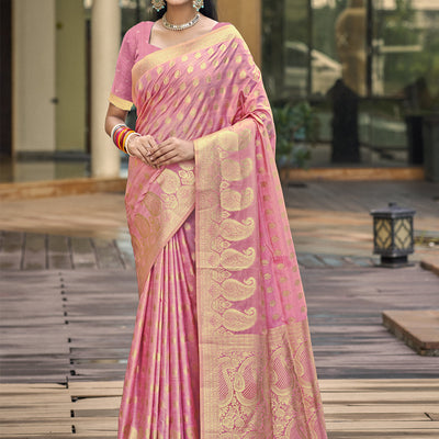 Pink Silk Saree With Blouse Piece