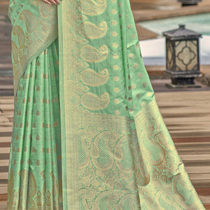 Pista Green Silk Saree With Blouse Piece