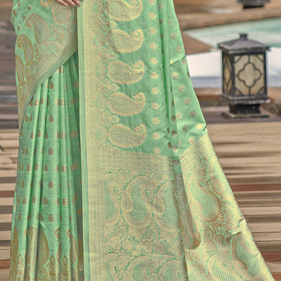 Pista Green Silk Saree With Blouse Piece