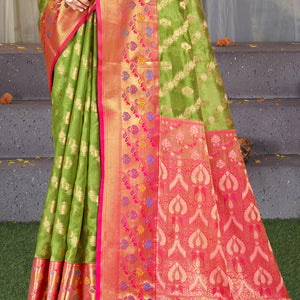 Olive Green Silk Saree With Blouse Piece