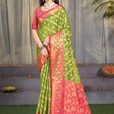 Olive Green Silk Saree With Blouse Piece