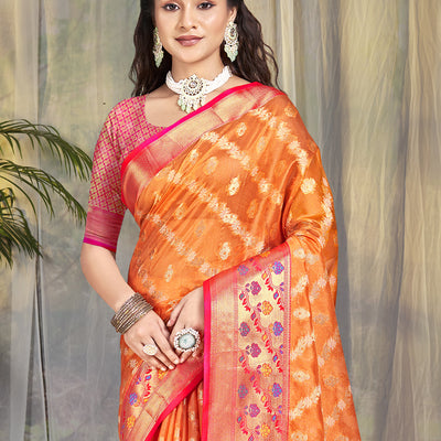 Orange Silk Saree With Blouse Piece