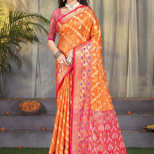 Orange Silk Saree With Blouse Piece