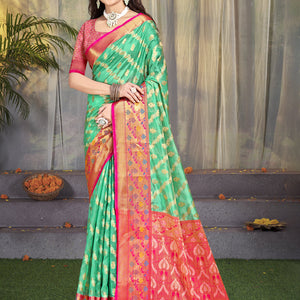 Teal Silk Saree With Blouse Piece
