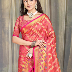 Pink Silk Saree With Blouse Piece