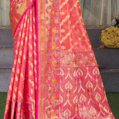 Pink Silk Saree With Blouse Piece
