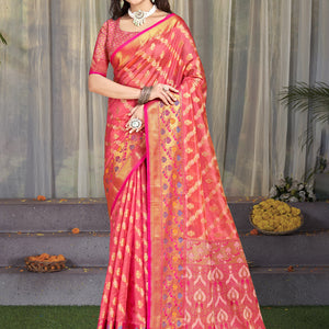 Pink Silk Saree With Blouse Piece