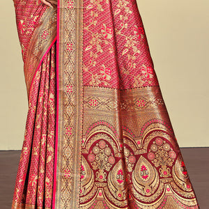 Pink Satin Silk Saree With Blouse Piece