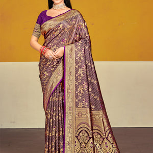 Burgundy Satin Silk Saree With Blouse Piece