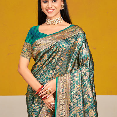 Green Satin Silk Saree With Blouse Piece