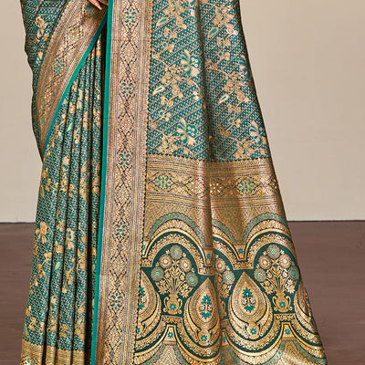 Green Satin Silk Saree With Blouse Piece