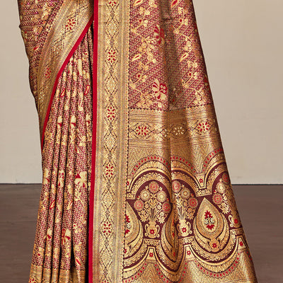 Maroon Satin Silk Saree With Blouse Piece
