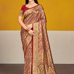 Maroon Satin Silk Saree With Blouse Piece