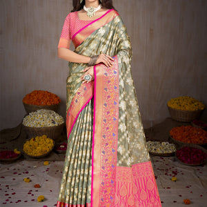 Grey Silk Saree With Blouse Piece