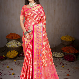 Pink Silk Saree With Blouse Piece