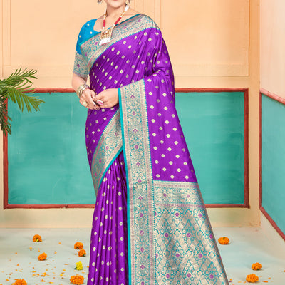Purple Silk Saree With Blouse Piece