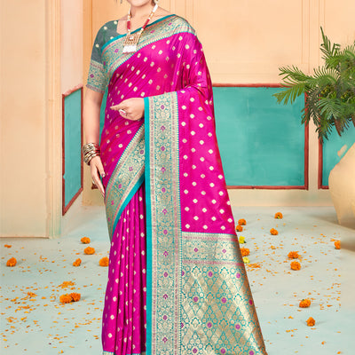 Pink Silk Saree With Blouse Piece
