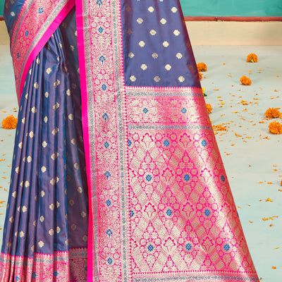 Blue Silk Saree With Blouse Piece