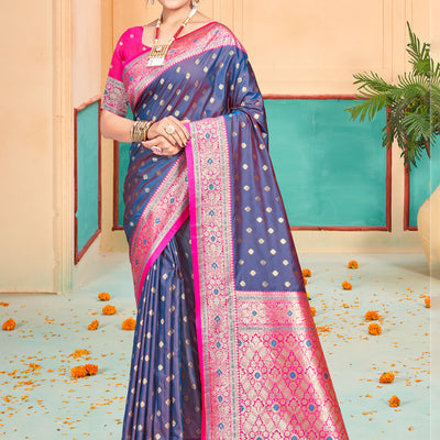 Blue Silk Saree With Blouse Piece