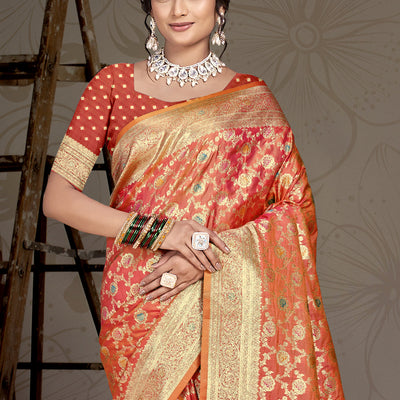 Orange Silk Saree With Blouse Piece